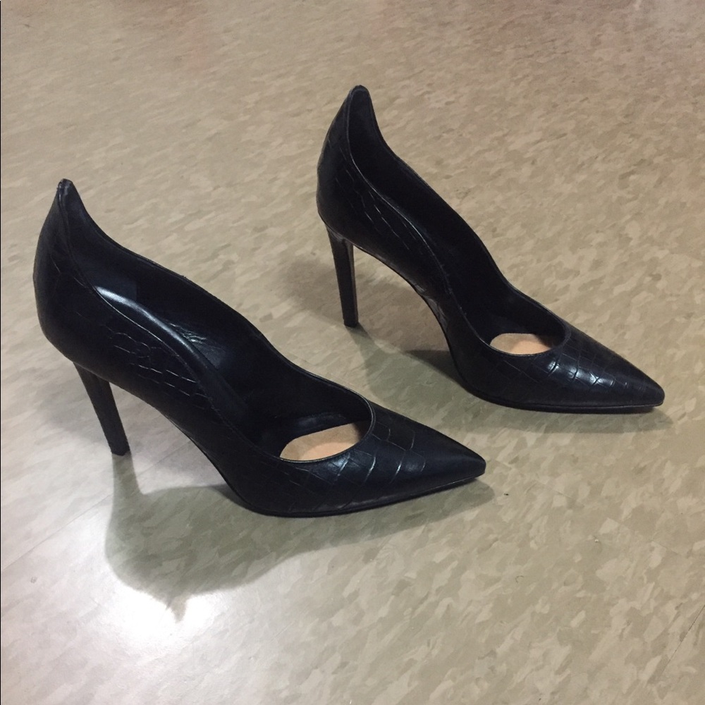 NAPOLEONI Black Croc Embossed Leather Pointed Toe Pumps sz 40